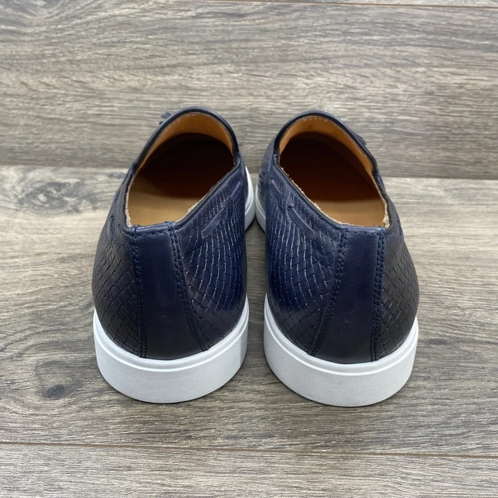 Soldini Woven Leather Tassel Loafers Mens 42 Navy Blue Made in Italy 22306-2-VF1